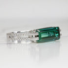 INDICOLITE TOURMALINE DIAMOND RING PLATINUM EAST WEST NATURAL GREEN COCKTAIL