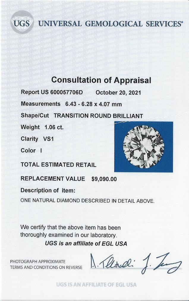 1.06ct CERTIFIED I VS1 VINTAGE DIAMOND OLD EUROPEAN CUT ANTIQUE LOOSE ESTATE 1ct