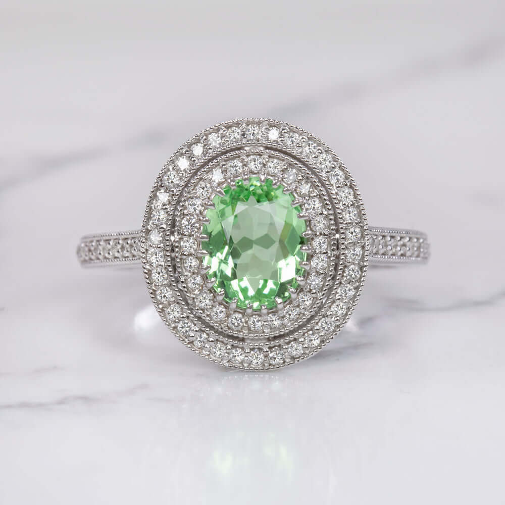 1.21ct GREEN PARAIBA TOURMALINE DIAMOND RING VINTAGE STYLE HALO WHITE GOLD 1.5