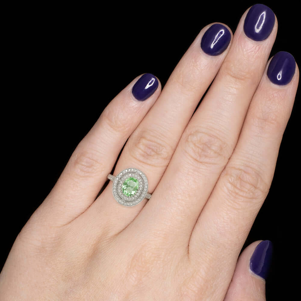 1.21ct GREEN PARAIBA TOURMALINE DIAMOND RING VINTAGE STYLE HALO WHITE GOLD 1.5