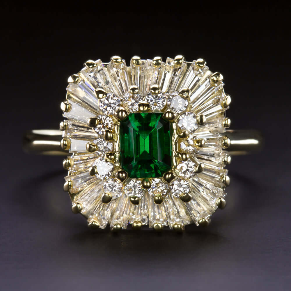 2.44ct DIAMOND EMERALD BALLERINA RING YELLOW GOLD STATEMENT COCKTAIL NATURAL