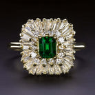 2.44ct DIAMOND EMERALD BALLERINA RING YELLOW GOLD STATEMENT COCKTAIL NATURAL