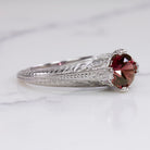 RHODOLITE GARNET RING VINTAGE STYLE BOTANICAL ENGRAVING 14k WHITE GOLD RED ROUND Ivy & Rose