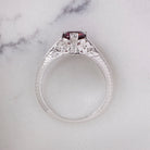 RHODOLITE GARNET RING VINTAGE STYLE BOTANICAL ENGRAVING 14k WHITE GOLD RED ROUND Ivy & Rose