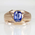 ART DECO SAPPHIRE SOLITAIRE RING 18k ROSE GOLD WIDE BAND VINTAGE ANTIQUE CUSHION