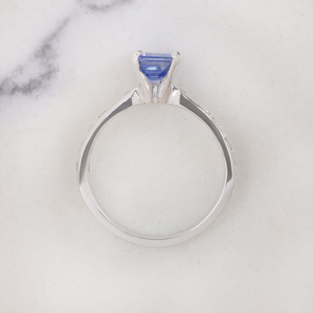 1.73ct SAPPHIRE NATURAL DIAMOND RING EMERALD CUT 14k WHITE GOLD COCKTAIL NATURAL