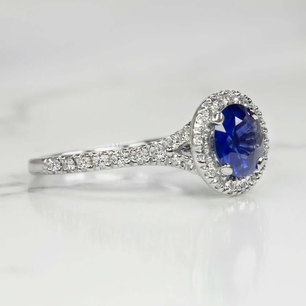 1.5 CARAT SAPPHIRE DIAMOND COCKTAIL RING HALO ROUND CUT PLATINUM ENGAGEMENT BLUE