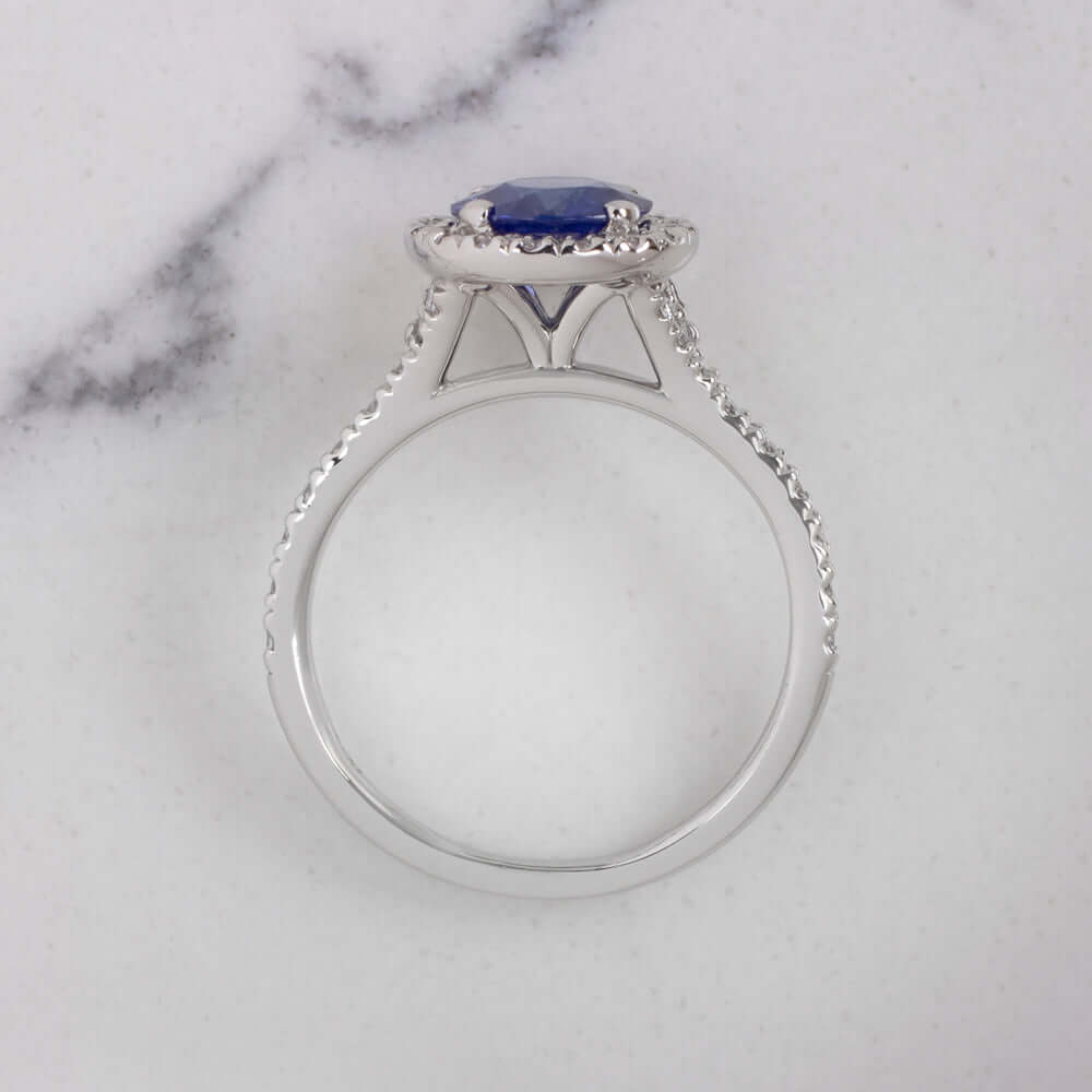 1.5 CARAT SAPPHIRE DIAMOND COCKTAIL RING HALO ROUND CUT PLATINUM ENGAGEMENT BLUE
