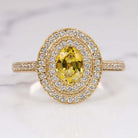 1.25ct YELLOW SAPPHIRE DIAMOND COCKTAIL RING DOUBLE HALO GOLD NATURAL OVAL CUT