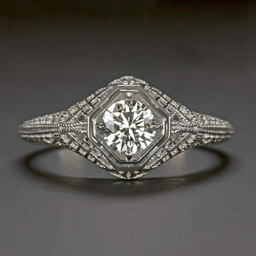 EXCELLENT CUT G VS2-SI1 DIAMOND ENGAGEMENT RING PLATINUM VINTAGE STYLE FILIGREE