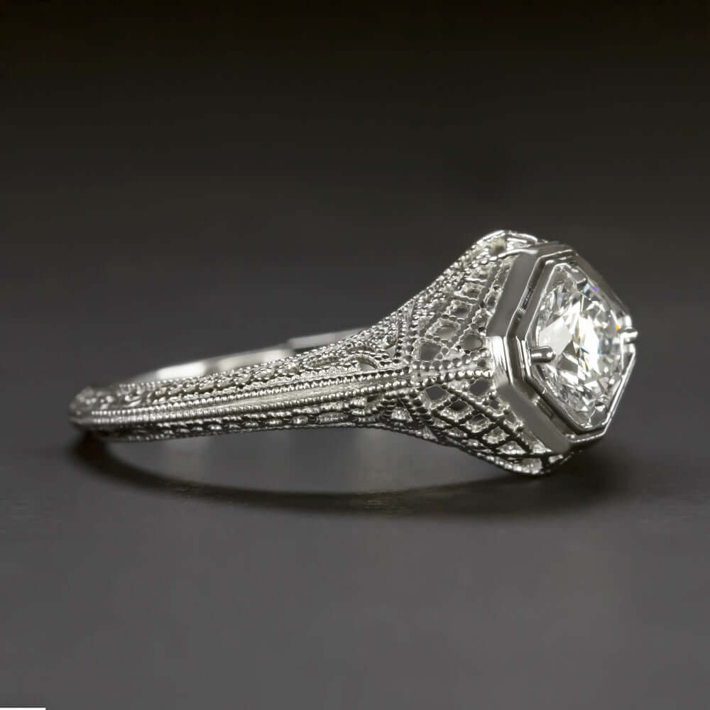 EXCELLENT CUT G VS2-SI1 DIAMOND ENGAGEMENT RING PLATINUM VINTAGE STYLE FILIGREE