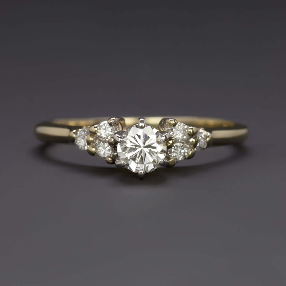 F-G VS2-SI1 DIAMOND ENGAGEMENT RING ROUND CLUSTER YELLOW GOLD NATURAL COCKTAIL