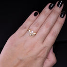 PEARL DIAMOND COCKTAIL V RING 14k YELLOW GOLD STATEMENT GEOMETRIC BIG NATURAL