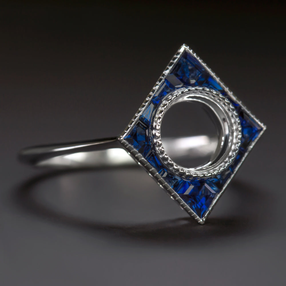 SAPPHIRE 6.4mm ROUND ENGAGEMENT RING SETTING MOUNT ART DECO STYLE CALIBRE CUT