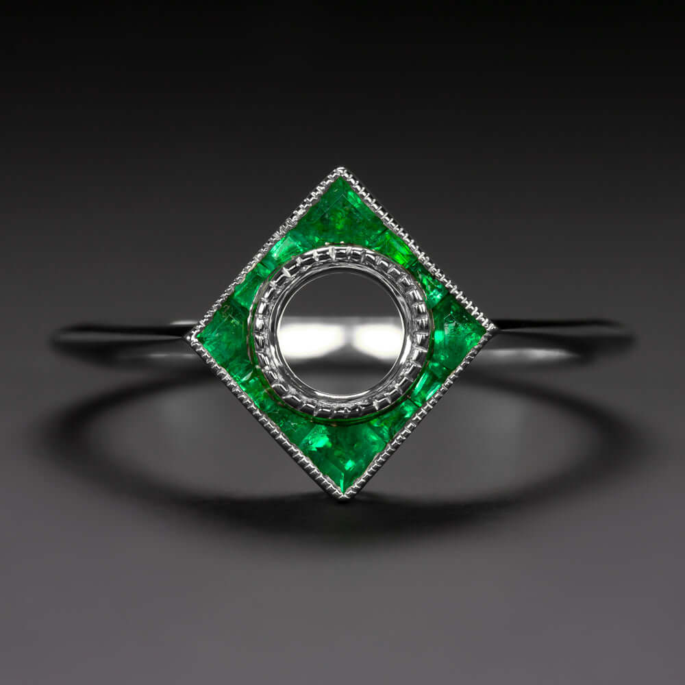 EMERALD 5mm ROUND ENGAGEMENT RING SETTING MOUNT VINTAGE STYLE ART DECO CALIBRE