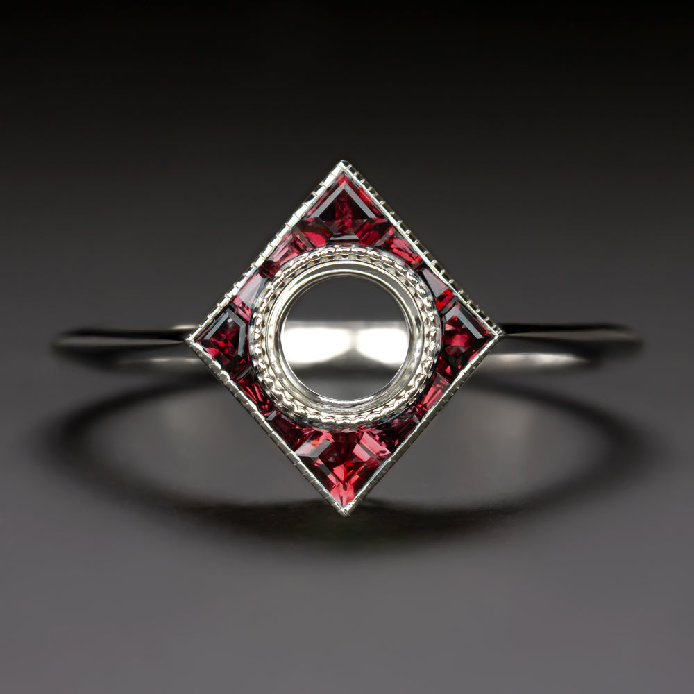 RUBY 5mm ROUND ENGAGEMENT RING SETTING SEMI MOUNT ART DECO STYLE CALIBRE CUT