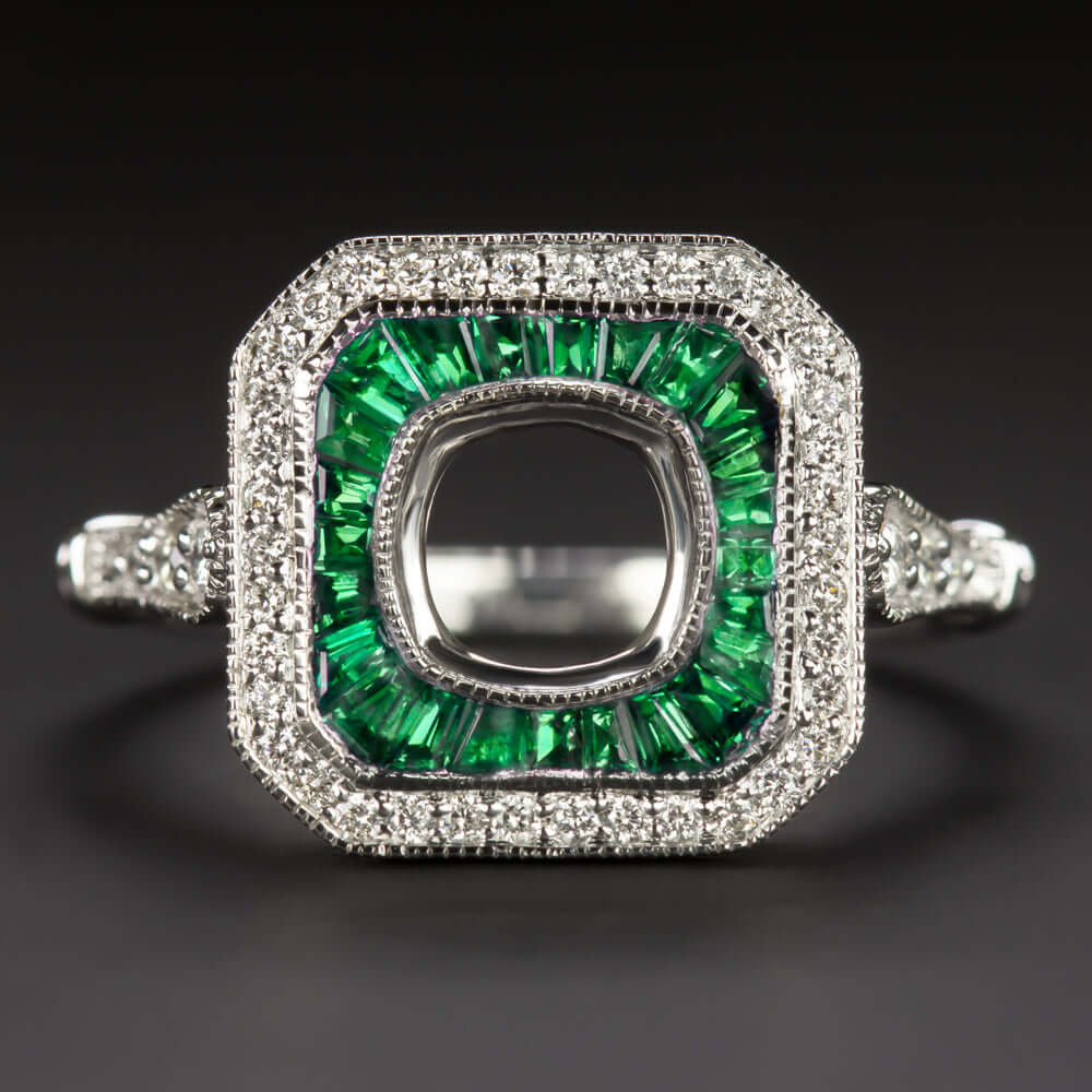 EMERALD HALO ENGAGEMENT RING SETTING CUSHION ROUND SQUARE