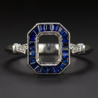 SAPPHIRE DIAMOND ENGAGEMENT RING SETTING RADIANT EMERALD MOUNT VINTAGE ART DECO