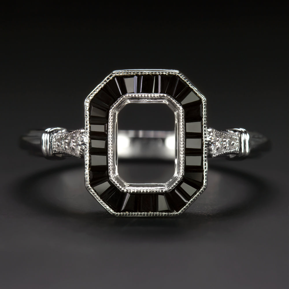 SAPPHIRE DIAMOND ENGAGEMENT RING SETTING RADIANT EMERALD MOUNT VINTAGE ART DECO
