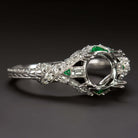 EMERALD DIAMOND 6.5mm 7mm ROUND ENGAGEMENT RING SETTING VINTAGE STYLE ART DECO