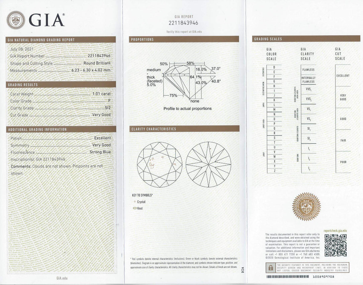 1 CARAT GIA CERTIFIED H&A CUT F SI2 DIAMOND CLEAN VERY GOOD ROUND BRILLIANT 1ct