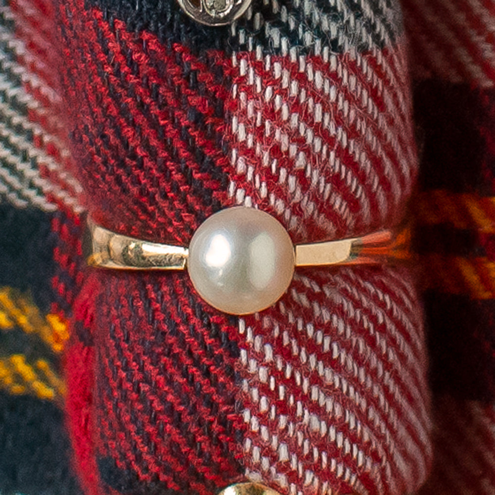 VINTAGE PEARL RING 14k YELLOW GOLD SOLITAIRE ESTATE WHITE CLASSIC SIMPLE MINIMAL