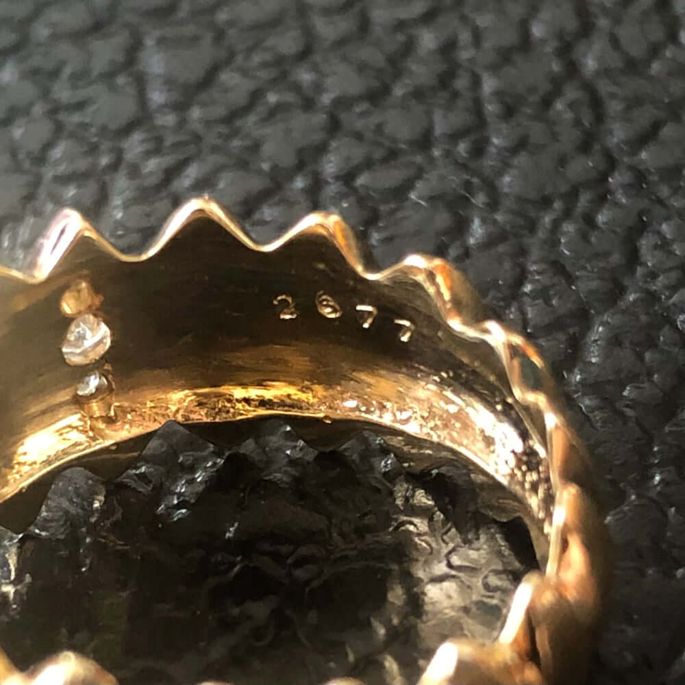DESIGNER DIAMOND BAND COCKTAIL RING 14k TWO TONE YELLOW WHITE GOLD ESTATE WIDE
