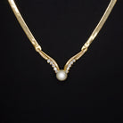 PEARL DIAMOND V NECKLACE 14K YELLOW GOLD DANGLE NATURAL CLASSIC WIDE CHAIN GIFT