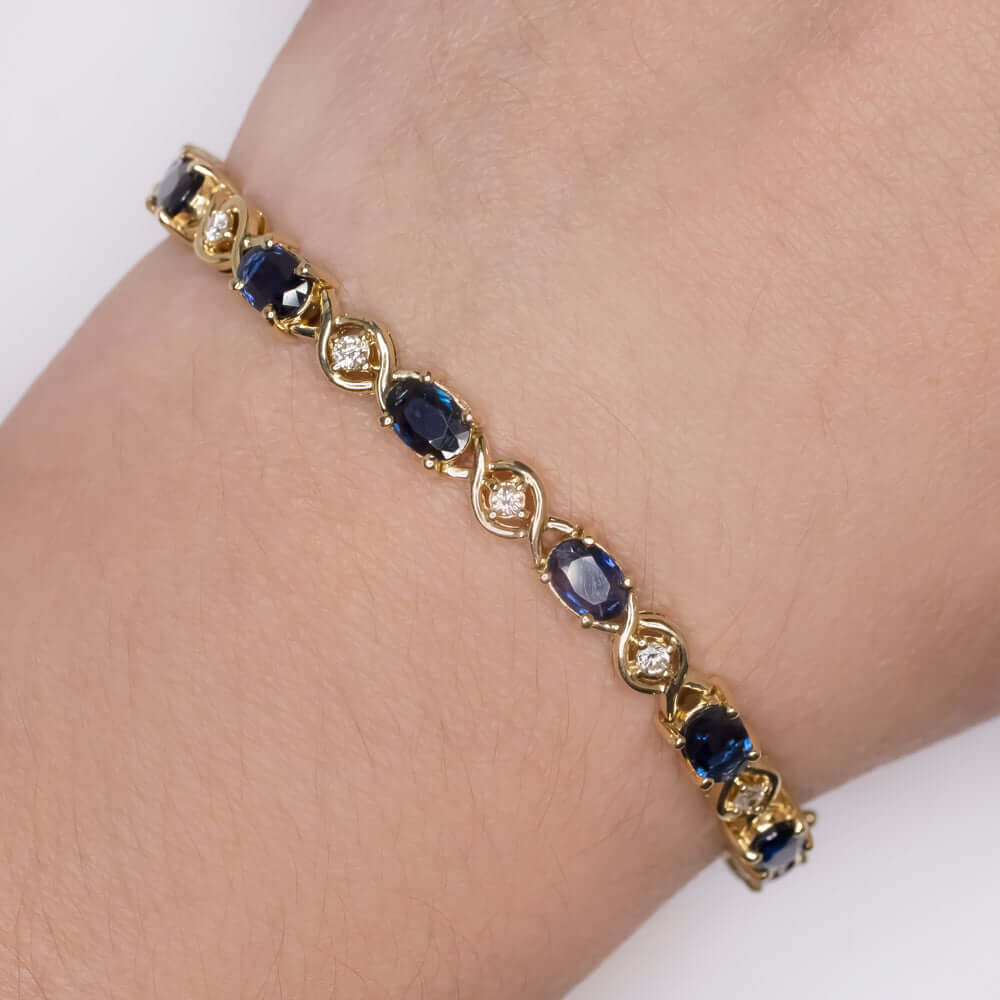 8.3ct SAPPHIRE DIAMOND TENNIS BRACELET YELLOW GOLD CLASSIC ANNIVERSARY JEWELRY Ivy & Rose
