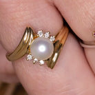 PEARL DIAMOND COCKTAIL RING 14k YELLOW GOLD ESTATE NATURAL BYPASS ANNIVERSARY Ivy & Rose