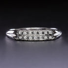 VINTAGE DIAMOND WEDDING RING DOUBLE ROW 14K WHITE GOLD STACKING BAND ESTATE