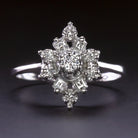 VINTAGE NATURAL DIAMOND CLUSTER RING 14k WHITE GOLD CARRE CUT COCKTAIL ESTATE