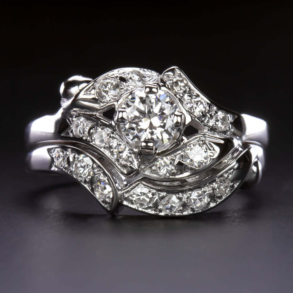 3/4ct VINTAGE F VS1 DIAMOND WEDDING SET MATCHING ENGAGEMENT RING BAND OLD CUT
