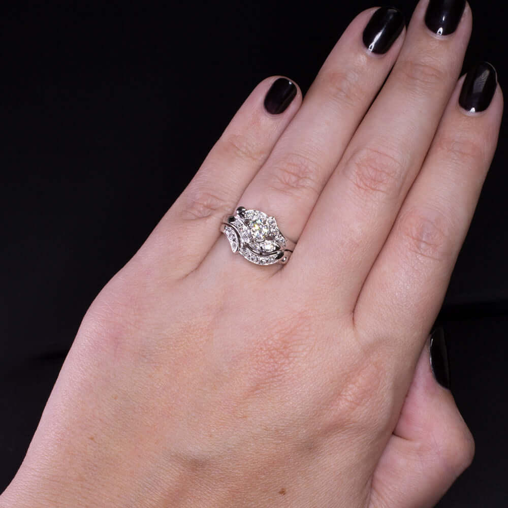 3/4ct VINTAGE F VS1 DIAMOND WEDDING SET MATCHING ENGAGEMENT RING BAND OLD CUT