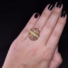 3 CARAT DIAMOND RUBY SAPPHIRE VINTAGE COCKTAIL RING BIG STATEMENT DOMED GOLD 3ct