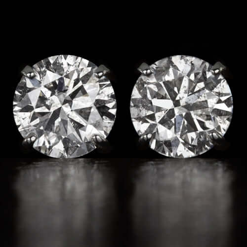 2.75ct NATURAL DIAMOND STUD EARRINGS VERY GOOD ROUND BRILLIANT CUT MATCHING PAIR
