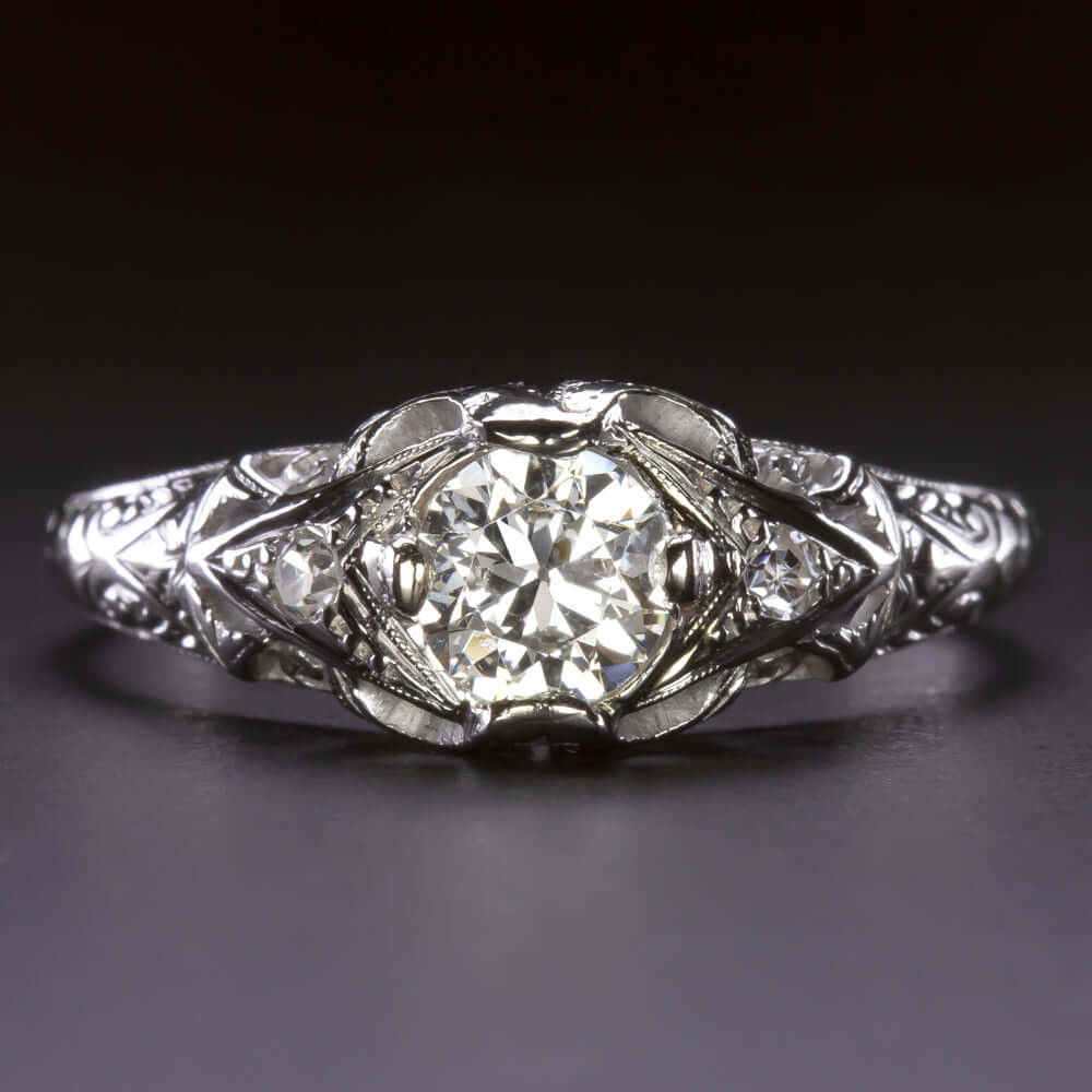 1/2ct F-G VS OLD EUROPEAN CUT DIAMOND PLATINUM ENGAGEMENT RING ART DECO VINTAGE