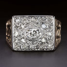 1.15ct OLD CUT DIAMOND VINTAGE COCKTAIL RING BIG ENGRAVED INITIAL SQUARE CLUSTER