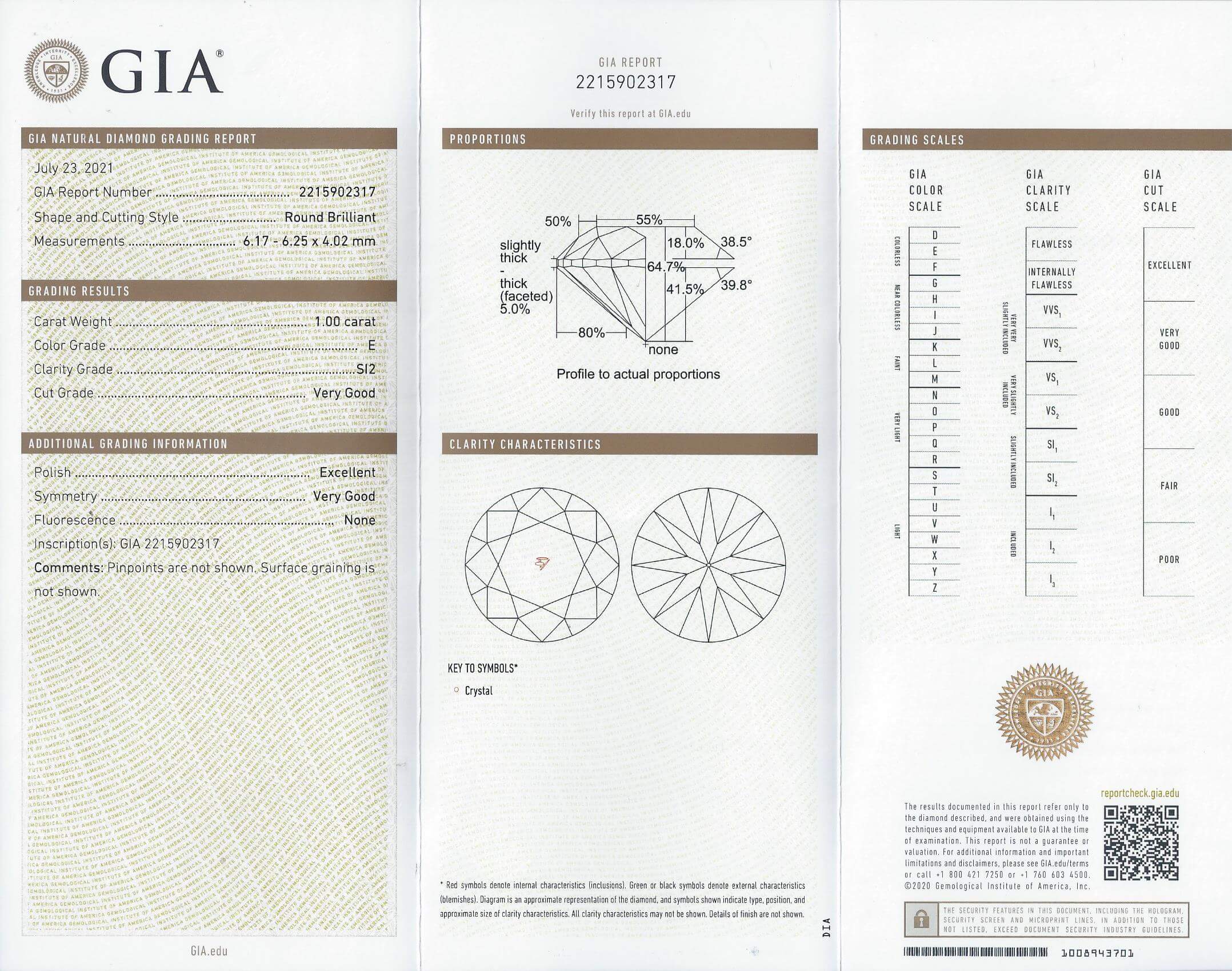 1.00ct GIA CERTIFIED ROUND BRILLIANT CUT DIAMOND E SI2 NATURAL LOOSE ENGAGEMENT