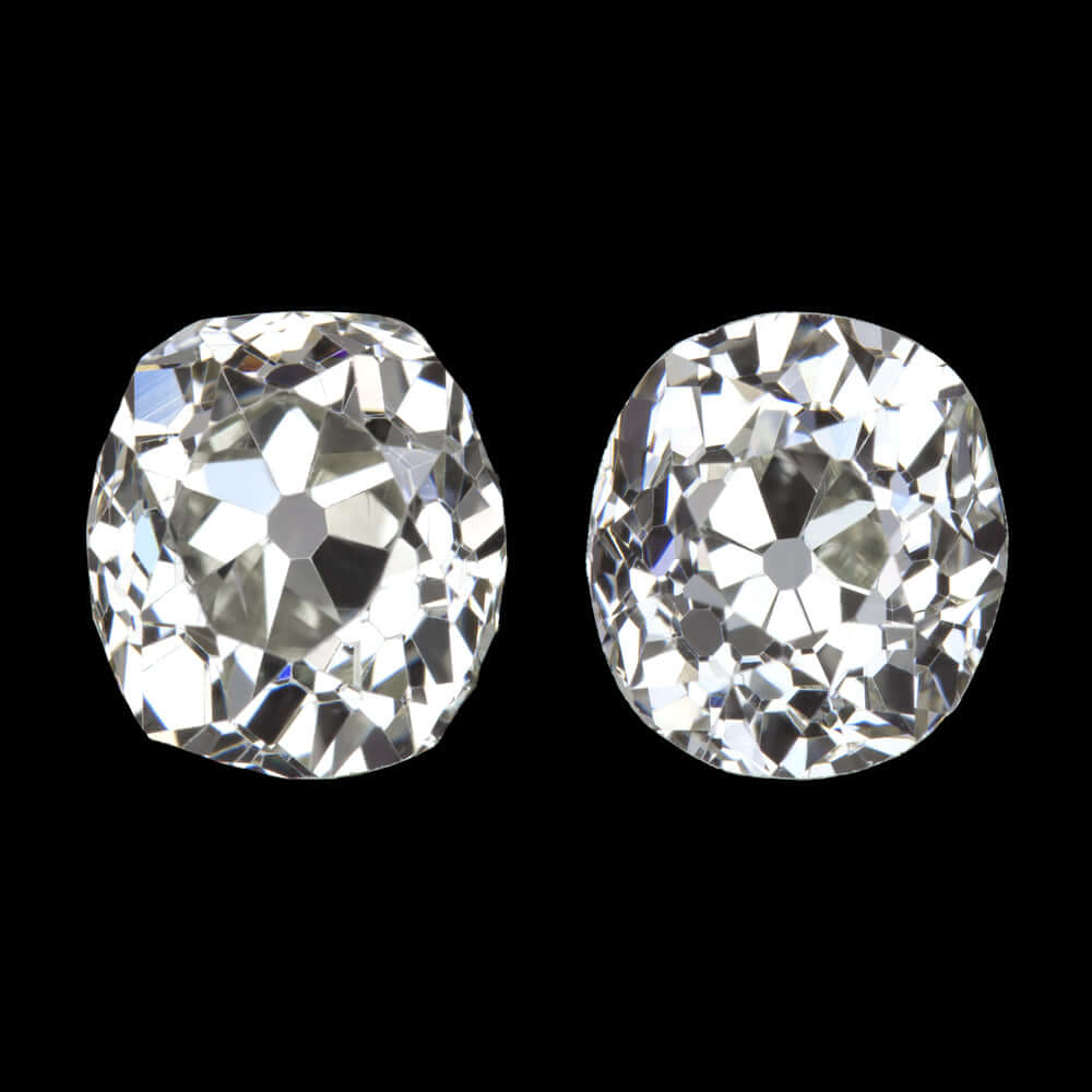 1.34ct I VS2-SI1 OLD MINE DIAMOND STUD EARRINGS ANTIQUE VINTAGE MATCHING PAIR