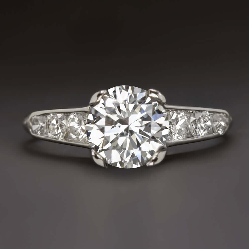 1.85ct GIA CERTIFIED I VS2 VINTAGE DIAMOND ENGAGEMENT RING PLATINUM ROUND CUT