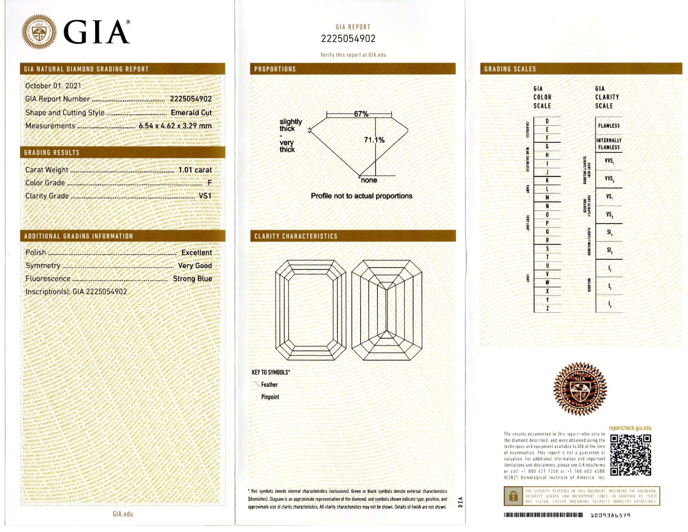CARAT GIA CERTIFIED F VS2 EMERALD CUT DIAMOND LOOSE NATURAL
