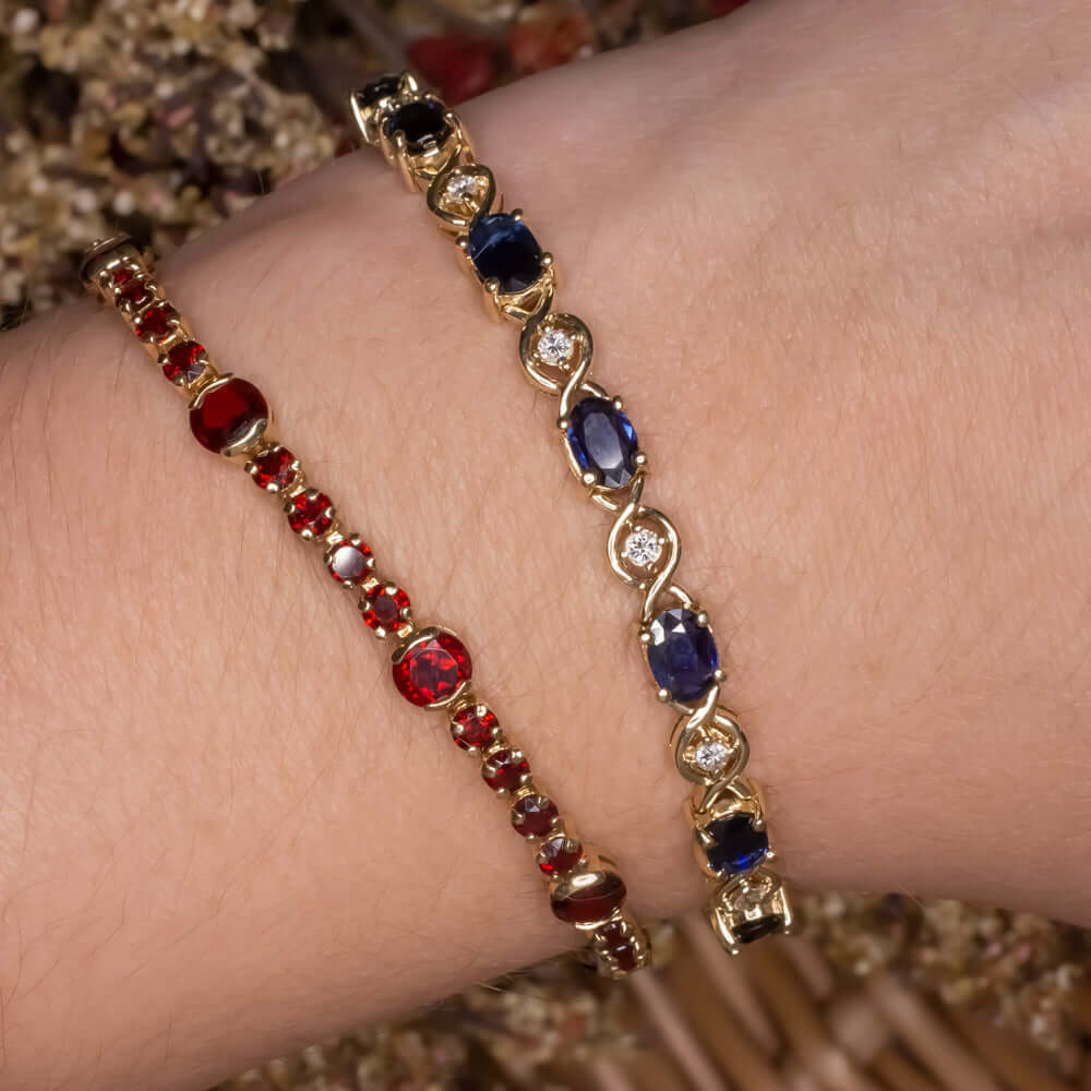 7.5 CARAT GARNET TENNIS BRACELET 14k YELLOW GOLD RED NATURAL CLASSIC ROUND CUT Ivy & Rose