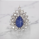 LINDE STAR SAPPHIRE DIAMOND VINTAGE RING PEAR SHAPE COCKTAIL 14K WHITE GOLD BLUE