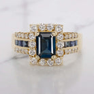 2.76ct SAPPHIRE DIAMOND COCKTAIL RING EMERALD CUT HALO STATEMENT CHUNKY ESTATE