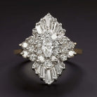 2 CARAT DIAMOND BALLERINA RING MARQUISE SHAPE COCKTAIL CLUSTER NATURAL ESTATE
