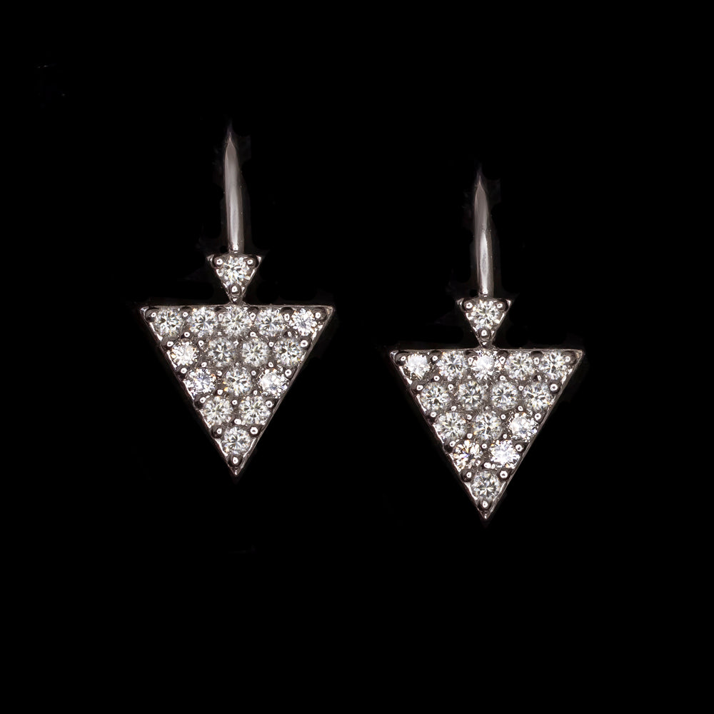 NATURAL DIAMOND DROP EARRINGS PAVE SHORT TRIANGE DANGLE 14K WHITE GOLD GEOMETRIC Ivy & Rose