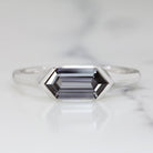 NATURAL SPINEL SOLITAIRE RING 14K WHITE GOLD GEOMETRIC HEXAGON SHAPE EAST WEST