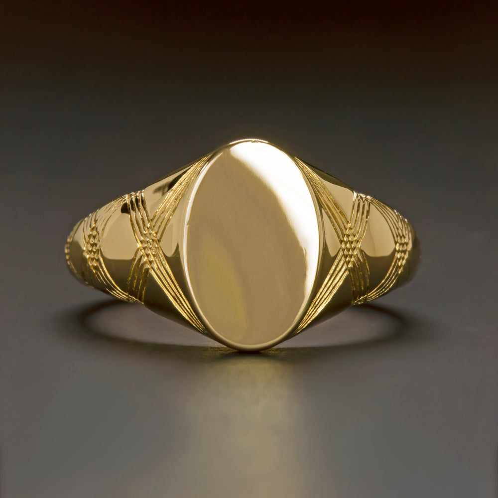 SOLID 14K YELLOW GOLD SIGNET RING 8.3g FLORENTINE HAND ENGRAVING PERSONALIZEABLE
