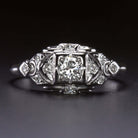 ART DECO F-G VS1 OLD CUT DIAMOND ENGAGEMENT RING 18k WHITE GOLD VINTAGE ESTATE